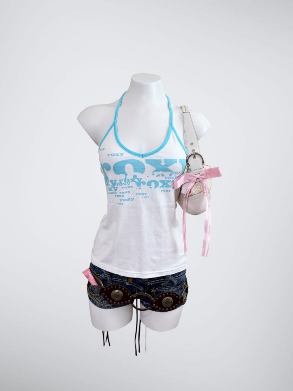 VTG Y2K Roxy Blue & White Halter Top | Coquette Surfgirl Core